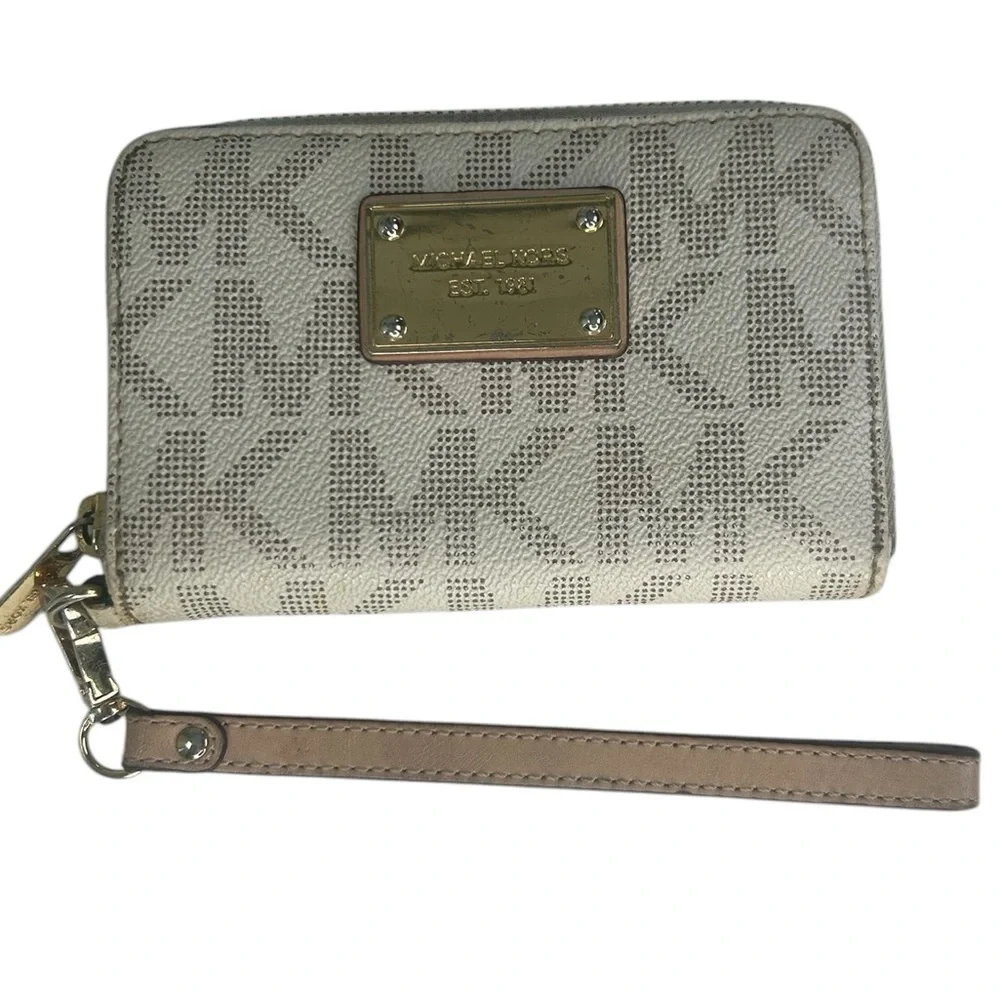 Michael Kors Beige Brown Logo Wristlet Wallet Organizer